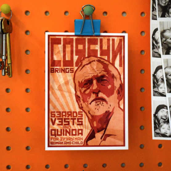 corbyn brings beards vest and quinoa for every man woman and child postcard